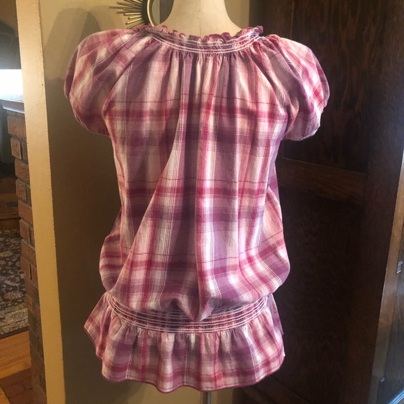 SALE Plaid Peasant Style Blouse - Picture 2 of 9